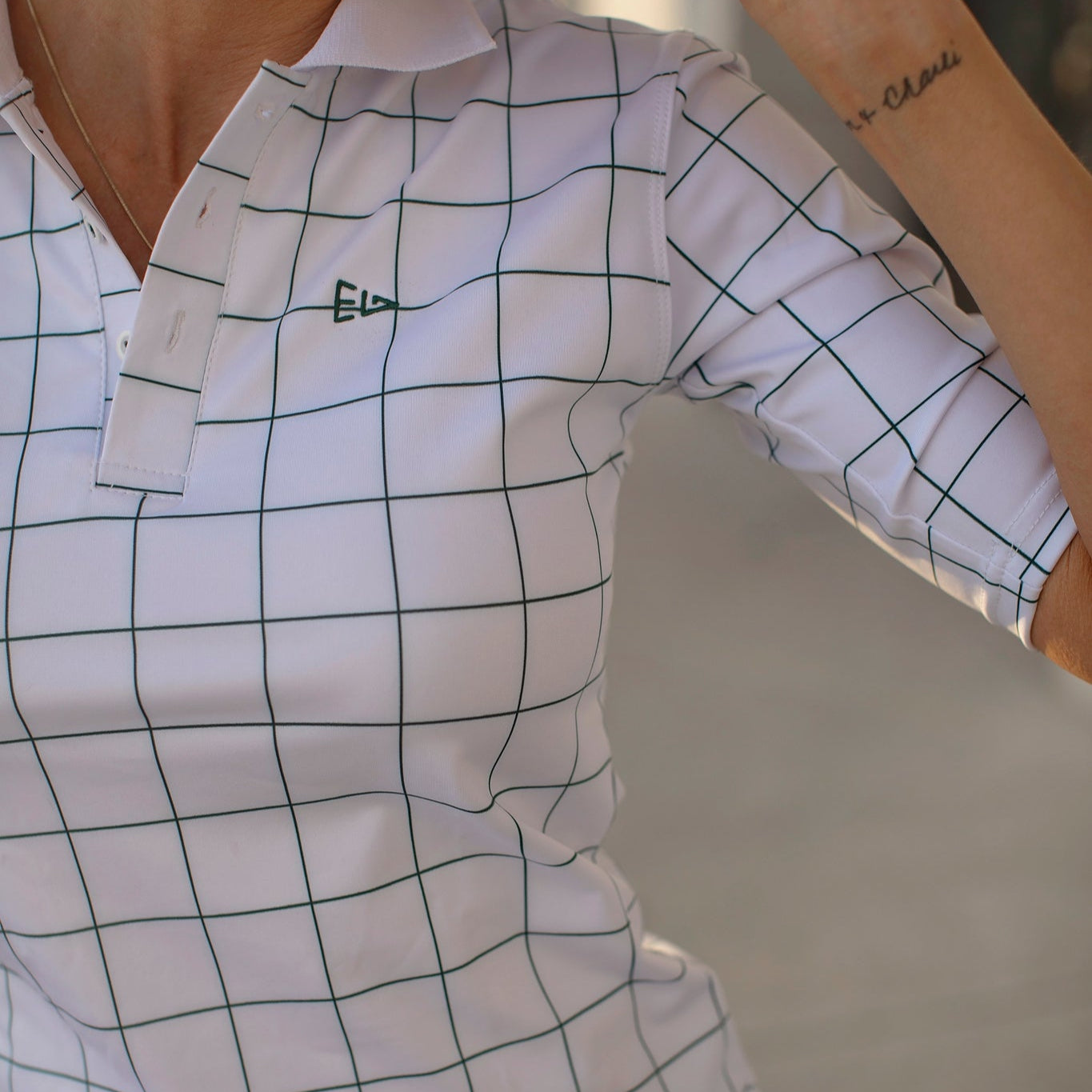EG elbow length sleeve polo - White grid