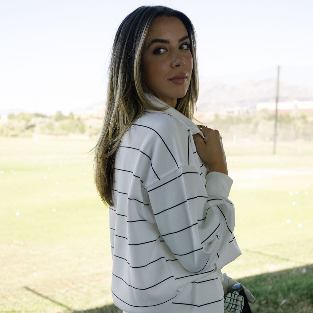 Scuba light striped quarter zip - cream