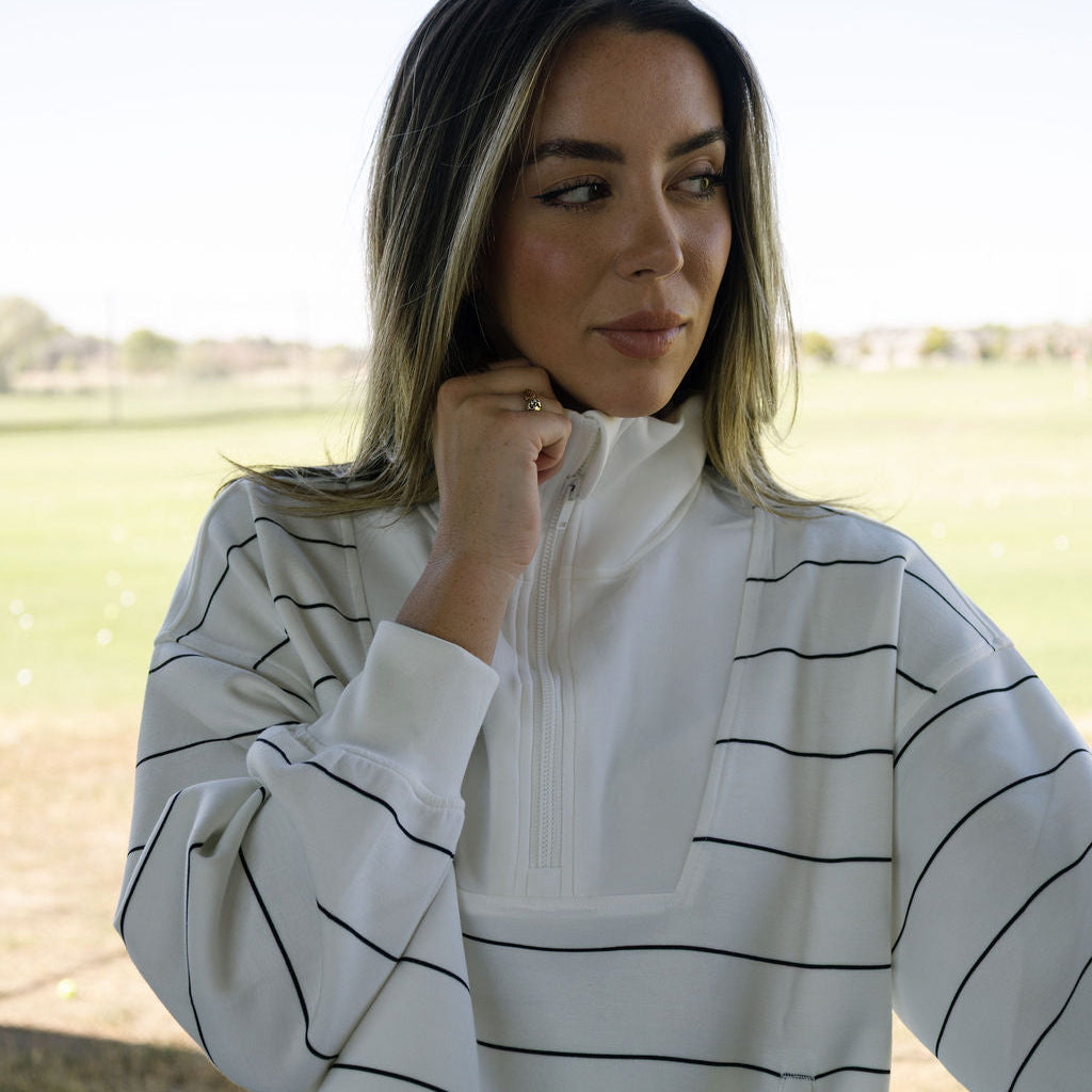 Scuba light striped quarter zip - cream