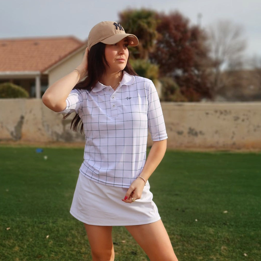 EG elbow length sleeve polo - White grid