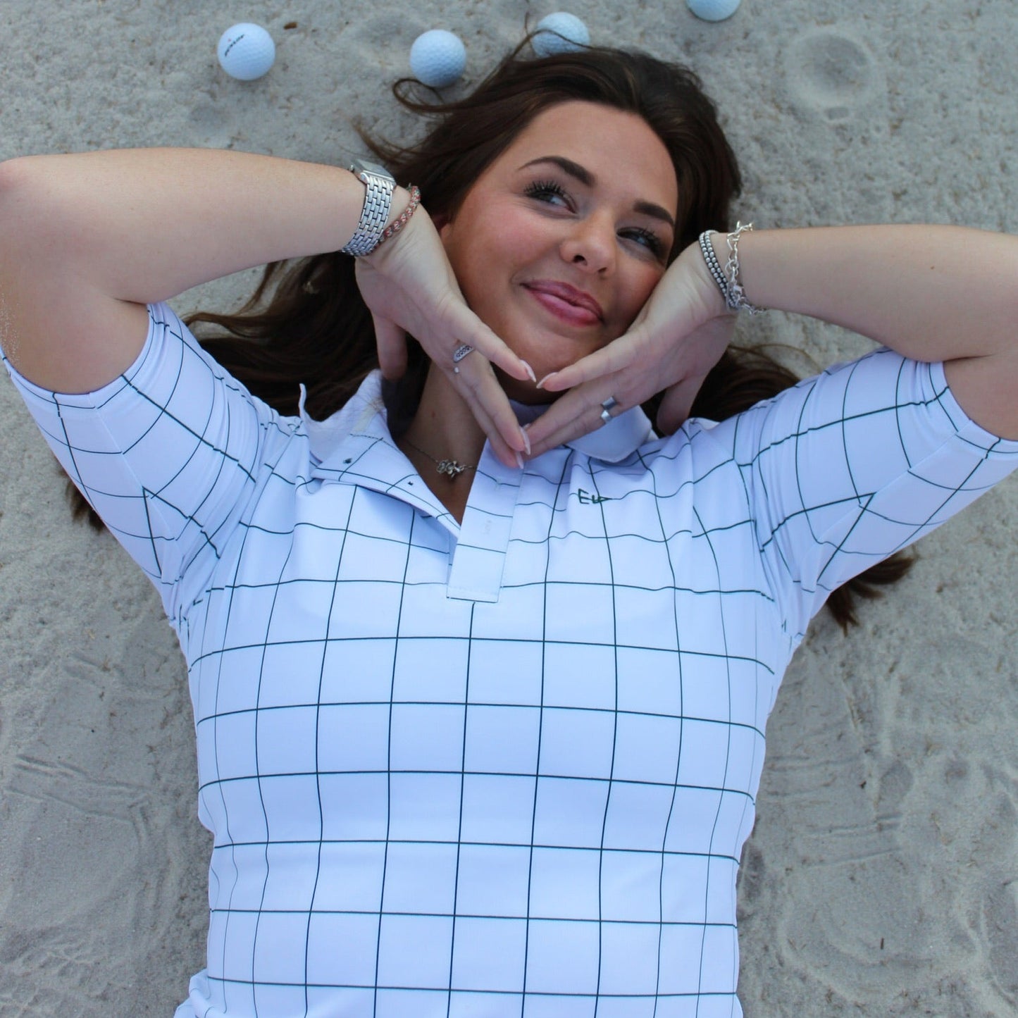 EG elbow length sleeve polo - White grid