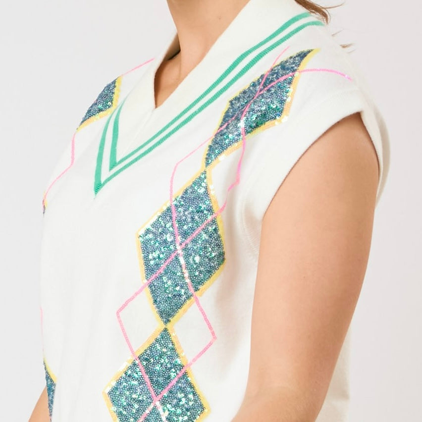Sequin argyle sweater vest