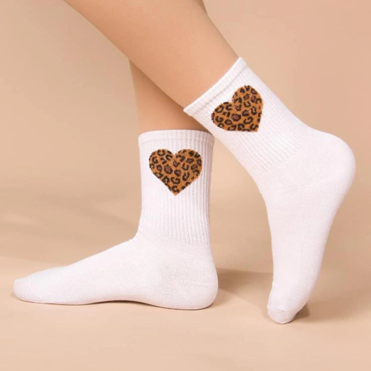 Leopard print heart socks