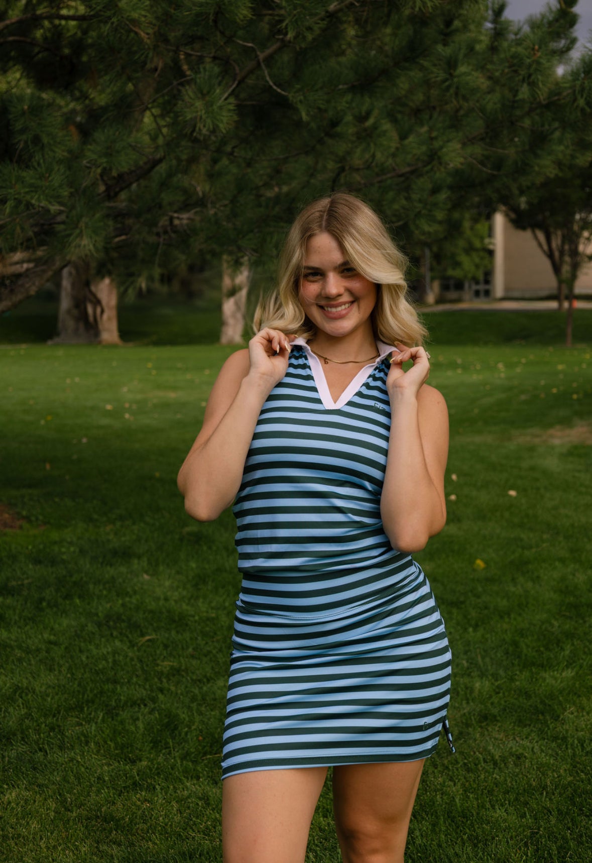 EG Classic striped skirt - evergreen/sky