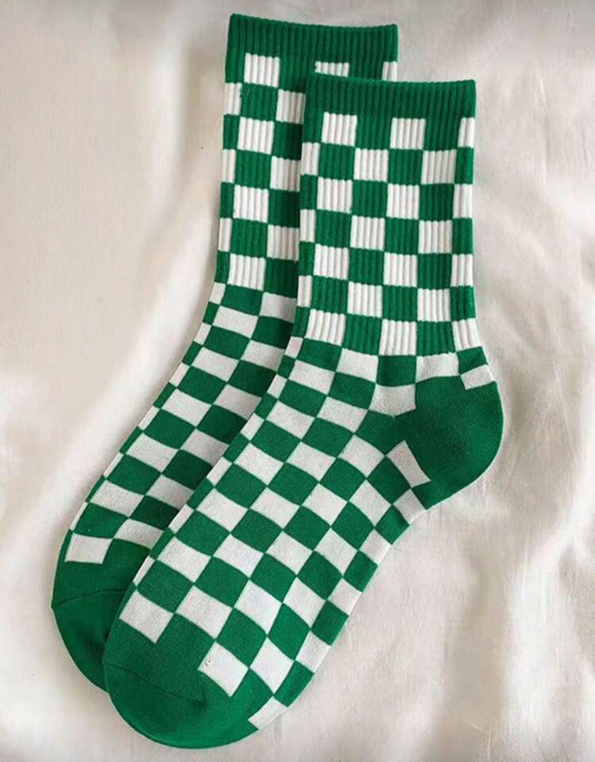 Checkered crew socks - green