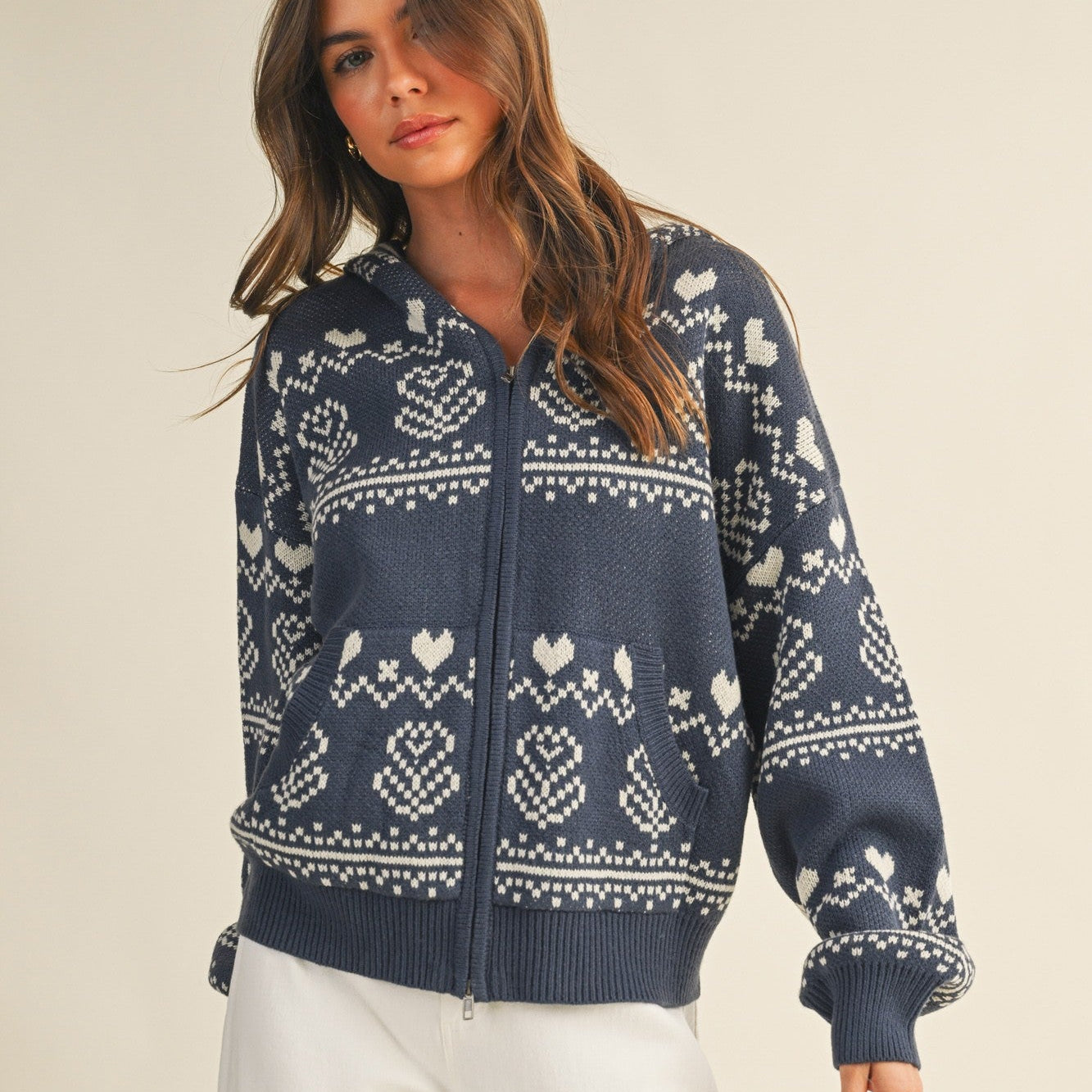 Nordic print sweater zip up