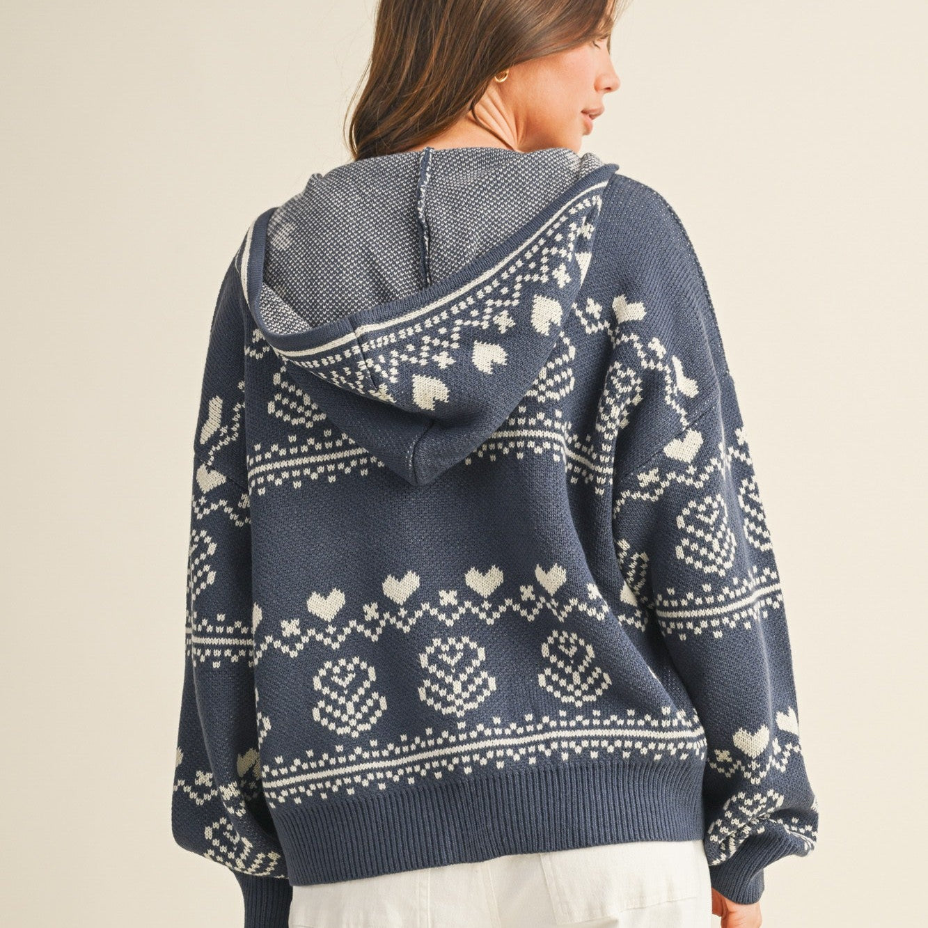 Nordic print sweater zip up
