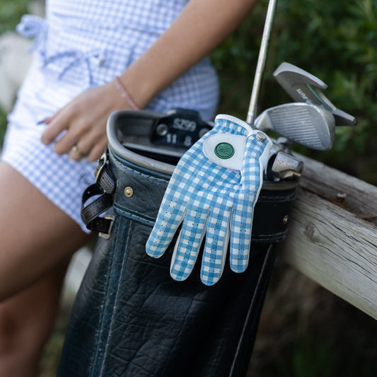 EG blue gingham golf glove