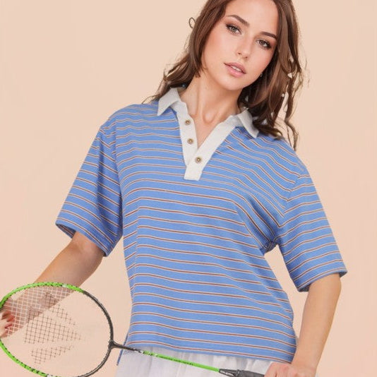 Heritage stripe polo (blue/brown)