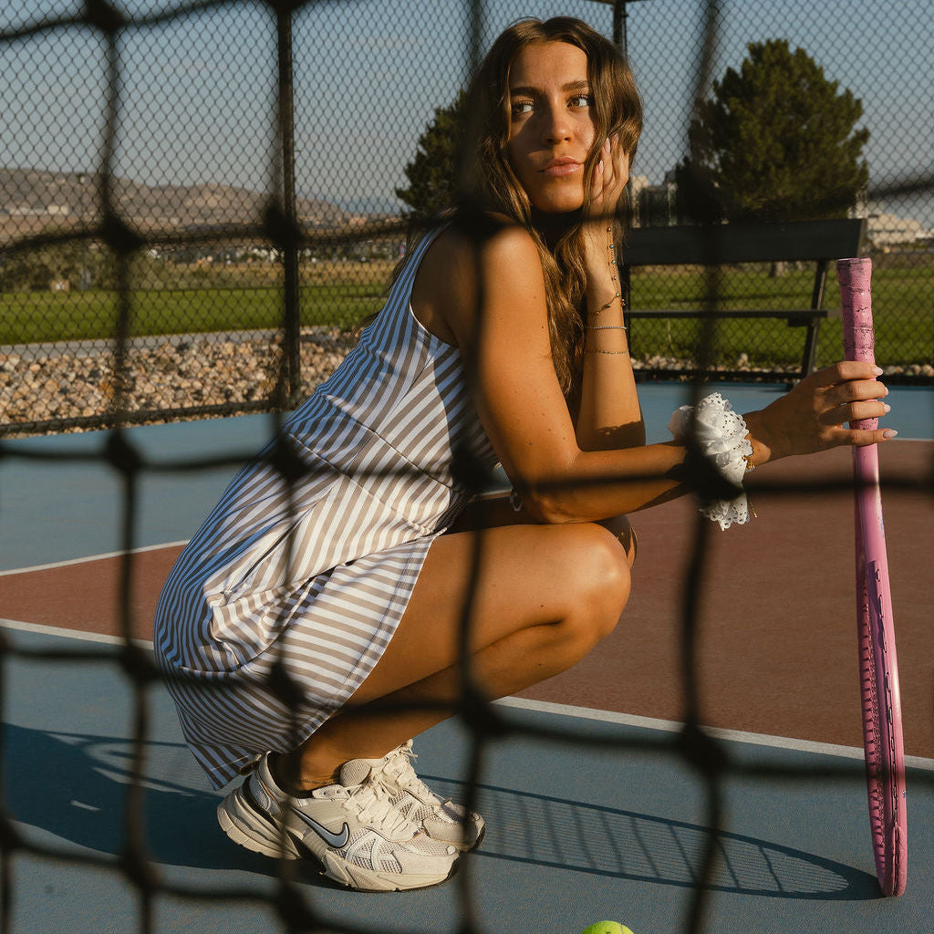EG Play Time Dress - tan/white stripe