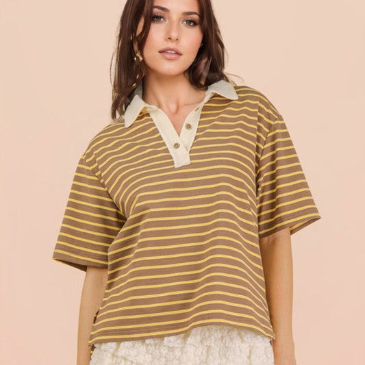 Heritage stripe polo (brown/yellow)