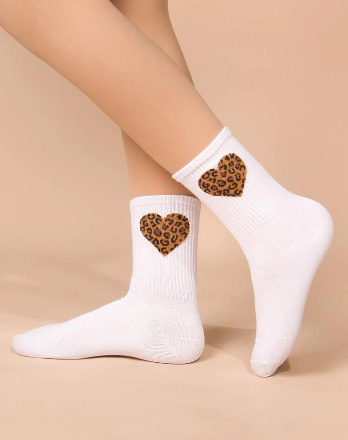 Leopard print heart socks