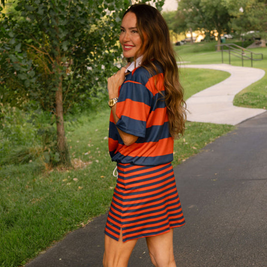 EG Striped oversized drawstring polo - red/navy