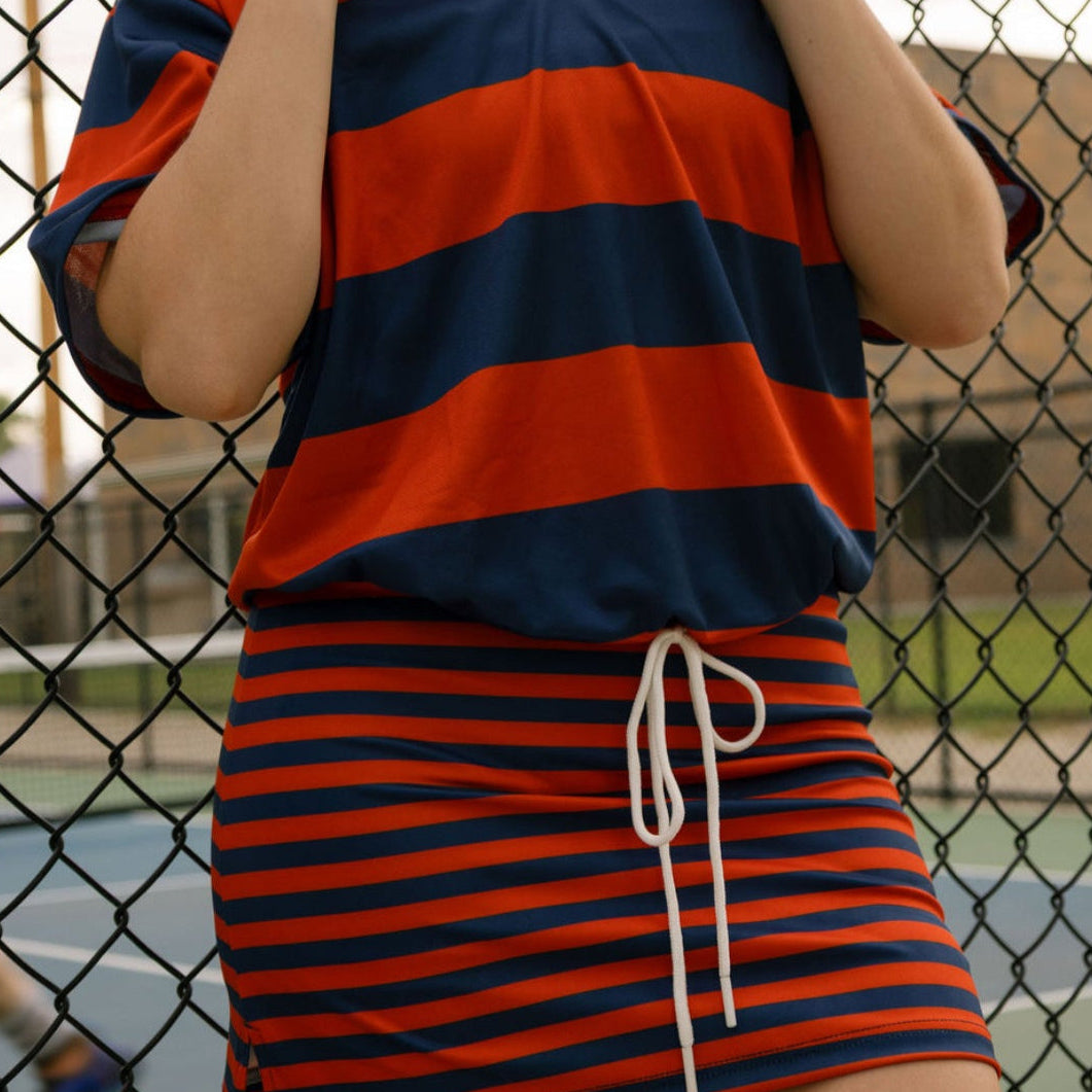 EG Striped oversized drawstring polo - red/navy