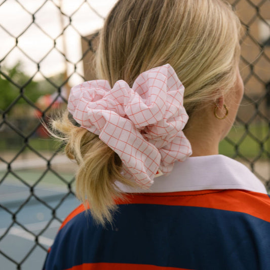 Grid print Jumbo scrunchie - red/white