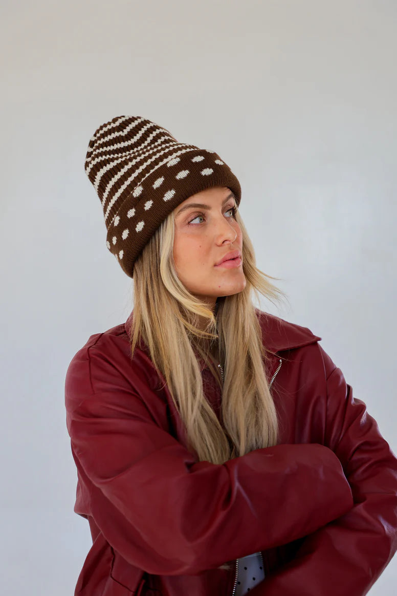 Reversible polka dot beanie