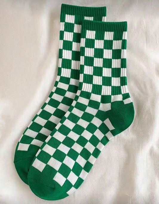 Checkered crew socks - green