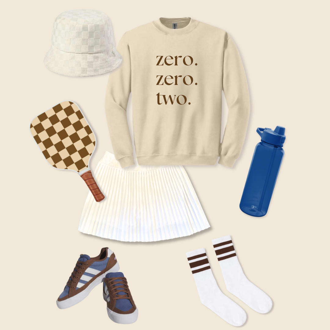 zero. zero. two. Crewneck sweatshirt