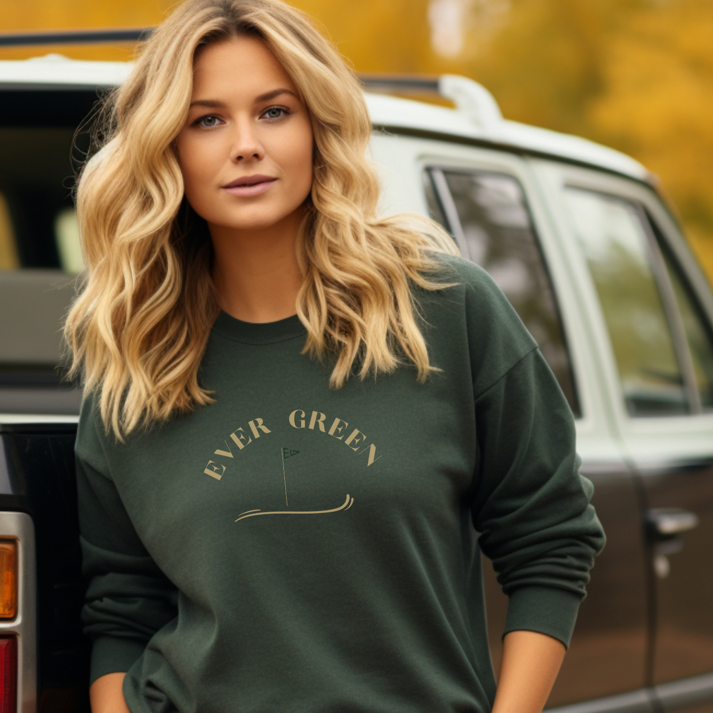 Ever Green logo golf flag crewneck