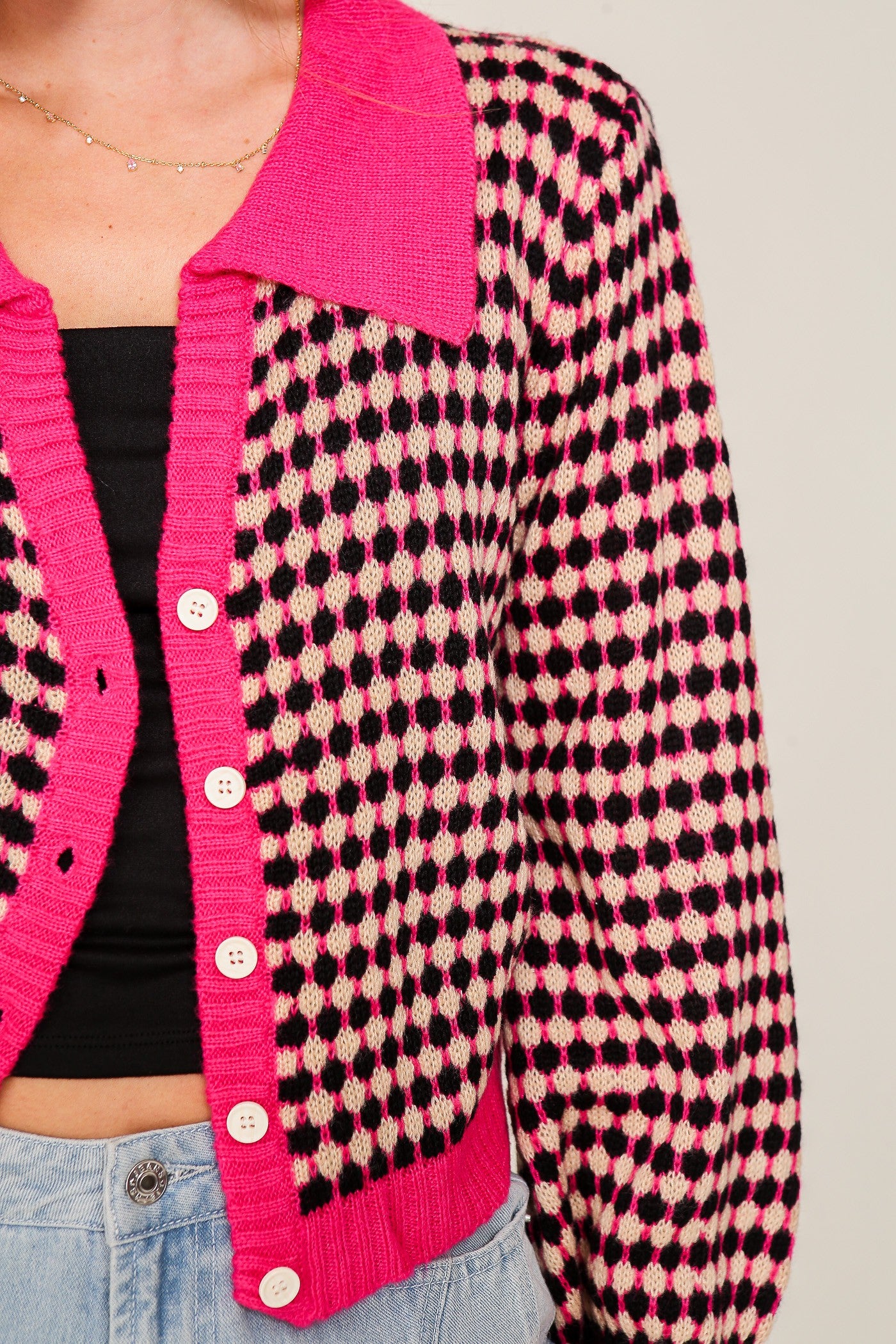 Geo print collared cardigan