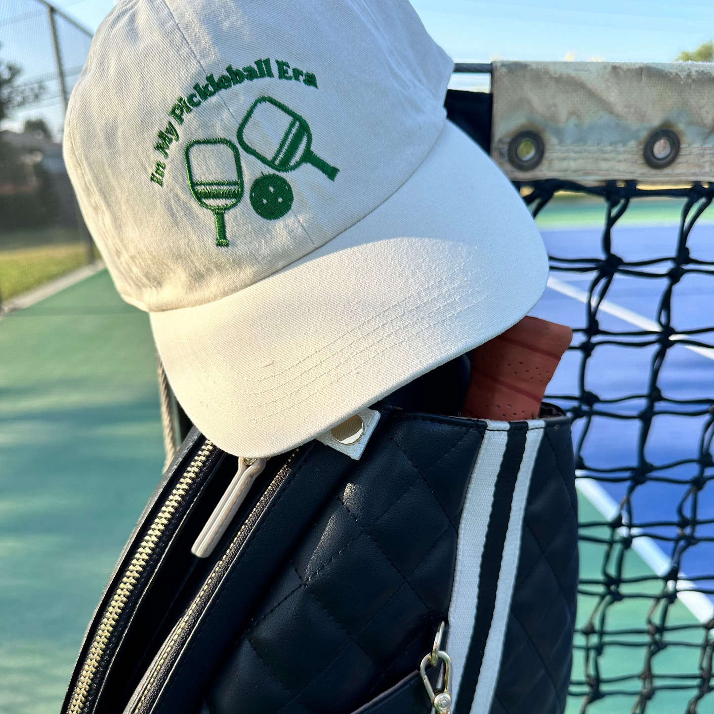 “In my pickleball era” paddles dad hat