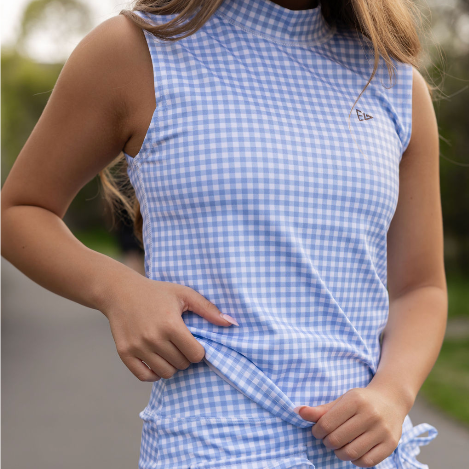 EG mock neck tank - blue gingham