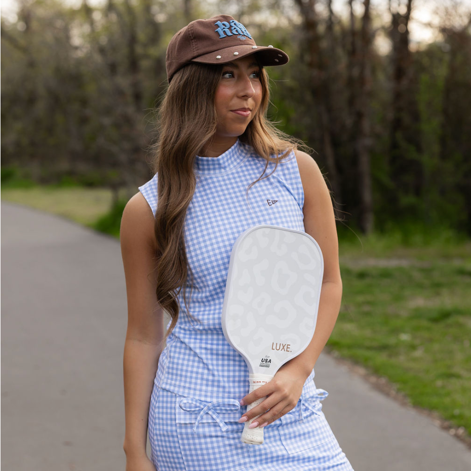 EG mock neck tank - blue gingham